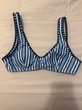 No Boundaries Blue and White Striped Bikini Top with Navy Trim